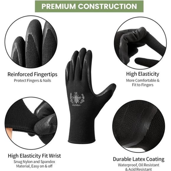 6 Pairs Breathable Garden Gloves with Grip, Latex Coated, Medium Size Fits Most - Picture 3 of 7